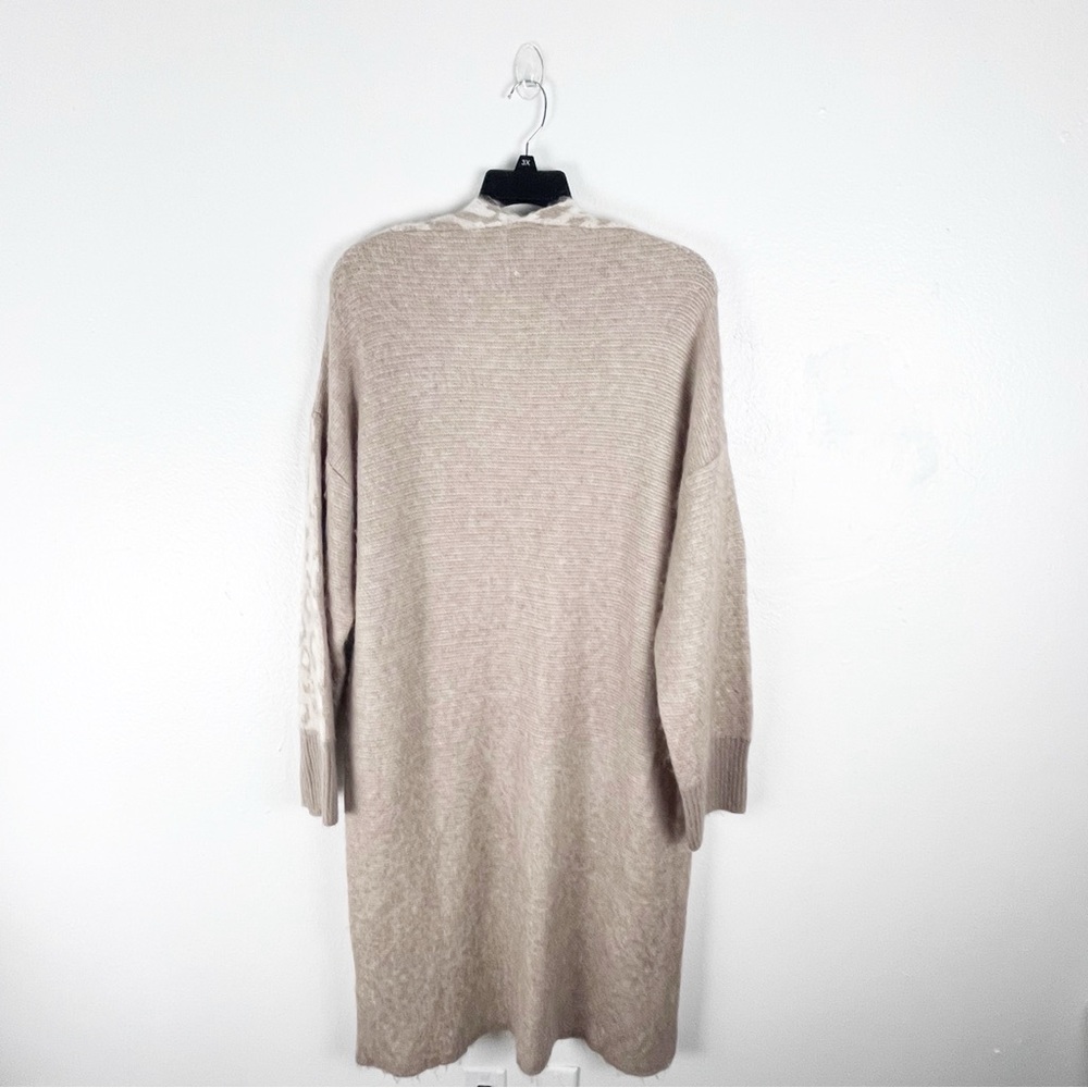 TOP SHOP Cream Tan Wool Blend Leopard Print Longline Open Front Cardigan 8/10 - Picture 2 of 9